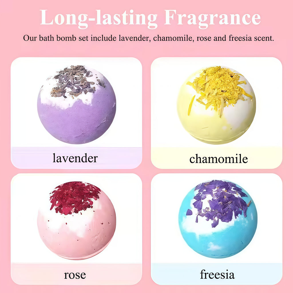 Übersicht der Duftnoten Lavendel, Kamille, Rose und Freesie
